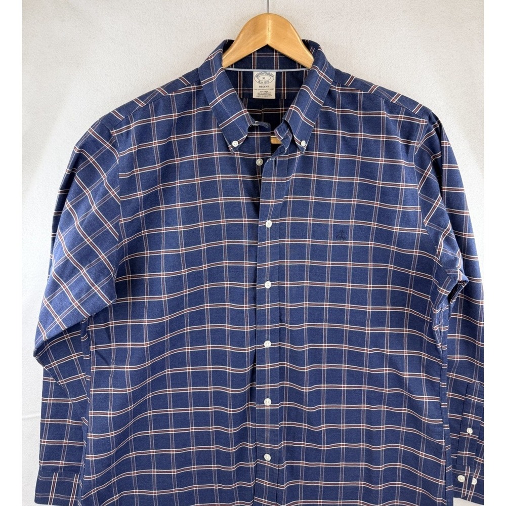 Brooks Brothers 1818 Men's Regent Heavyweight, Navy Red Plaid, XL, Original Polo